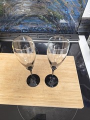 2 MIKASA GALLERIA FK701 OPUS BLACK CALA LILY COORDINATING CHAMPAGNE FLUTES 10″