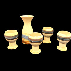 Set 5 OTAGIRI Blue Horizon Pottery Wine Water 4 Goblets & carafe glasses Vtg