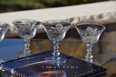 4 Vintage Etched Roses Cocktail ~ Martini glasses, Fostoria, Rose, circa 1950’s