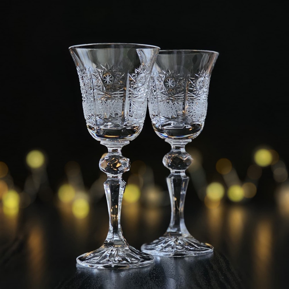 Aurum Crystal Queen Lace 500PK Cordial Glasses Set 2 Czech Crystal 2.4 oz