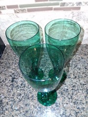 Vintage Set of 3 Tall Stemmed MCM Glasses, Juniper Seafoam Teal Green Flute