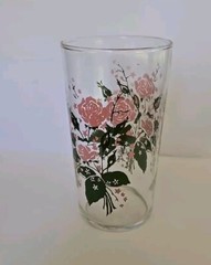 24 Vintage Federal Glass Tumblers Pink Roses Water Juice Cathy Rose Sabin In Box