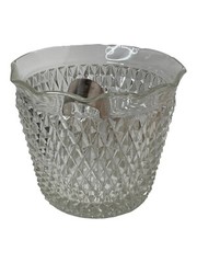 International Silver Co Clear Diamond Cut Ice Bucket w/ SILVER Tongs Cookie Jar