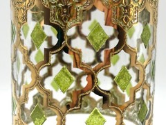 Culver Valencia Footed Highball Glass Gold Filigree w/ Green MCM Replacement