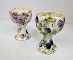 Studio Art Pottery Wine Goblet Chalice Cup Grape & Leaf Hand Painted Set of 2