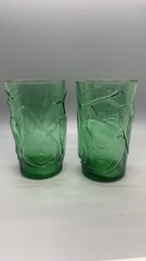 Pair Vintage Emerald Green Fruit Tumblers Empoli Italian mold blown glass Italy