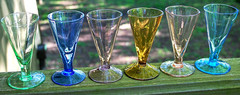 Vintage Set 6 Wine/Cordial/Liqueur Glasses HAND BLOWN OPTIC Multi Color MCM 4″