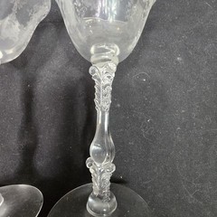 Vintage Etched Champagne Crystal Glasses Pair Clear Floral Rococo Stem Decor