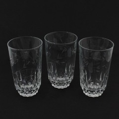 Lot Of 3 Princess House Heritage Pattern Clear Glass Flat Tumblers 5.25″ Tall