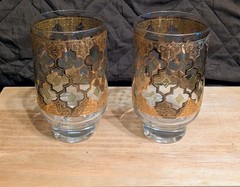 Culver Valencia Glasses Tumblers Vtg Gold Footed Hollywood Regency MCM Barware