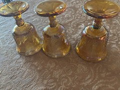 IRIDESCENT AMBER INDIANA GLASS HARVEST GRAPE 3 GOBLETS 5 1/4 X 3 1/2