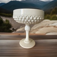 Large Vintage White Milk Glass Hobnail Goblet Glass Tall 7.5 “ Tall
