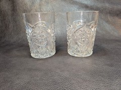EAPG Hobstar Pattern 4in Glasses Juice/Double Shot Clear UV Reactive