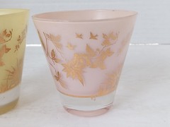 WILLIAM MEIER Half Rocks Glasses 2 Frosted PINK YELLOW Cocktail Glass SIGNED