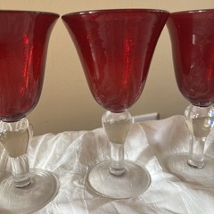 6 Vtg Ruby Red Goblets Home Essentials 14oz Water Wine Glasses 8” Hand Blown