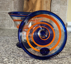 Kosta Boda~Royal Caribbean Cruise Line~Margarita~Glass~Cobalt~Orange Swirls~Pair