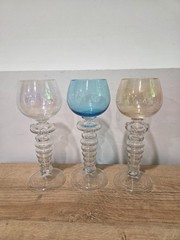 Vintage Set of 6 Moser Roemer Style Art Glass Wine Hock Goblet Pink Blue
