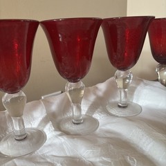 6 Vtg Ruby Red Goblets Home Essentials 14oz Water Wine Glasses 8” Hand Blown