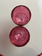 Bartlett Collins Cranberry Red Flashed Glass Tumbprint Goblers 6.25″ Set of 2