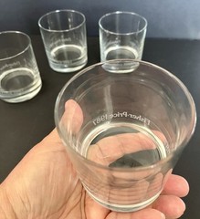 VTG Fisher-Price Toy Co Clear Etched Glass Drink Glasses 4 Pc Whiskey Glass 1987