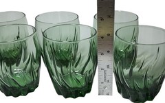 Vintage Anchor Hocking Green Central Park Ivy Green Swirl Juice Glasses Set Six