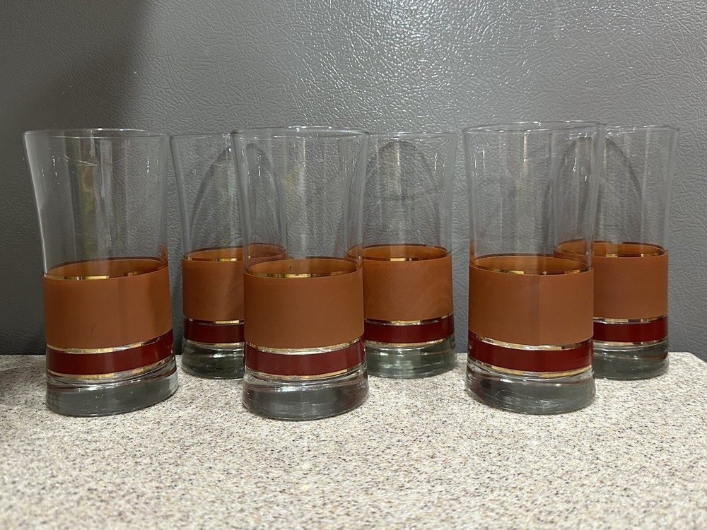6 Vintage Libbey “Brandywine» Pattern Glass Tubbler Glasses MCM In EUC