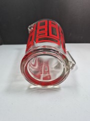 VINTAGE MID CENTURY MODERN ATOMIC STARBURST RED GOLD GLASS PITCHER