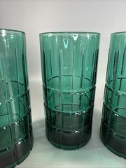 Vintage Anchor Hocking Tartan Plaid Emerald Green 16 Oz. Glass Tumblers Set Of 4