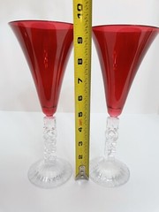 2 Cristal d’Arques NOEL Crystal Ruby Red Champagne Wine Flutes Glasses 9.5”