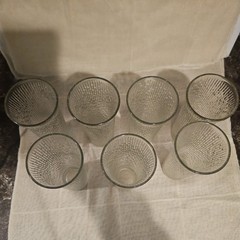 7x Jeannette «Crystal» Finlandia ARCTIC ICE Tree Bark Depression Glass 1920-1930