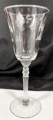 Etched Floral Leaf Diamond Ball Stem Wine Water Goblets 8 1/4″ Tall Set of 2 Vtg