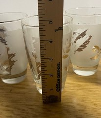 Libbey Set Of 4 Gold Leaf Pattern Glass Tumblers Frosted Design Vintage 1970s