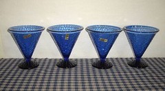 Exquisite Dark Cobalt and Amethyst Conical Footed Glass Goblets set of 4 SPAIN