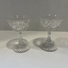 Vintage Set of 2 American Brilliant Period Cut Glass Wine Goblets, Sherbet Cups