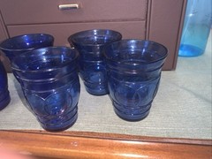 Maryland Glass Co. RING O RINGS Cobalt Blue Flat Juice Tumbler Set Of 5
