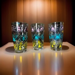VTG Mid Century Pastel Celebratory Bell Cocktail Glasses Barware MCM Set Of 3
