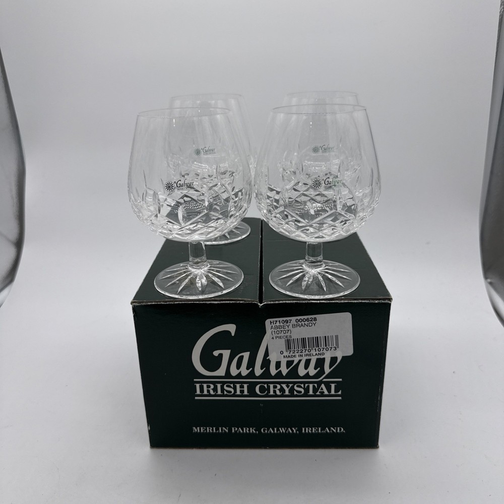 Galway Irish Abbey Pattern Crystal Brandy Cognac Snifter Glasses SET OF 4