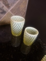 Vintage Fenton Topaz Uranium Hobnail Opalescent Glass, Set Of 6 Tumbler Glasses