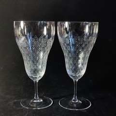 ROSENTHAL MOTIF WATER GLASSES, Etched Blown Crystal, 7 5/8″, 12oz, GERMANY, 2PCS