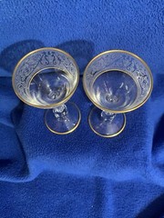 Glastonbury Lotus Brocade Gold Etched Cordial Glass 4 1/2″ Set of 2 Near Mint