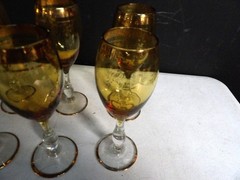 E8425 – vtg amber venetian 24k gold trim set of 6 glasses