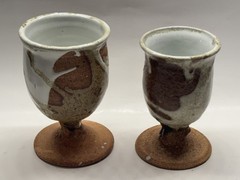 Vintage Rustic Art Pottery Wine Goblets Set Of 2 Handmade ceramic clay glazed