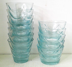12 Jeanette Baby Blue Rocks Tumblers &Sherbets Thin Wave Waterfall Glass Glasses