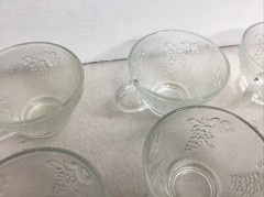 Vintage Glass Punch Bowl Cups (Set Of 8) Grape Design
