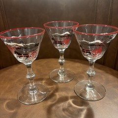 Vintage Libbey Cocktail Glasses Bar ware Harness Racing Horses Black Red MCM
