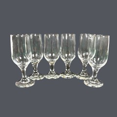 Vintage MCM Clear Glass Libbey Style Embassy Footed Cordial Short Stem Set of 6