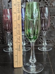 Vtg Ajka Rene Green Cut Clear Bohemian Crystal Champagne Flute Stemware Glass