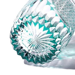 Edo Kiriko Luxury Crystal Whiskey Glass Hand Cut To Clear Green 9oz Gift Packing