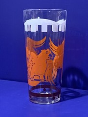Vintage Hazel Atlas Big Top Circus Orange Parrots 6.5” Tall Beverage Glass