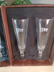 VTG Miller Lite Champagne Flute Glass 8.5 in Tall W/Collector Box Set Of 2 (4)